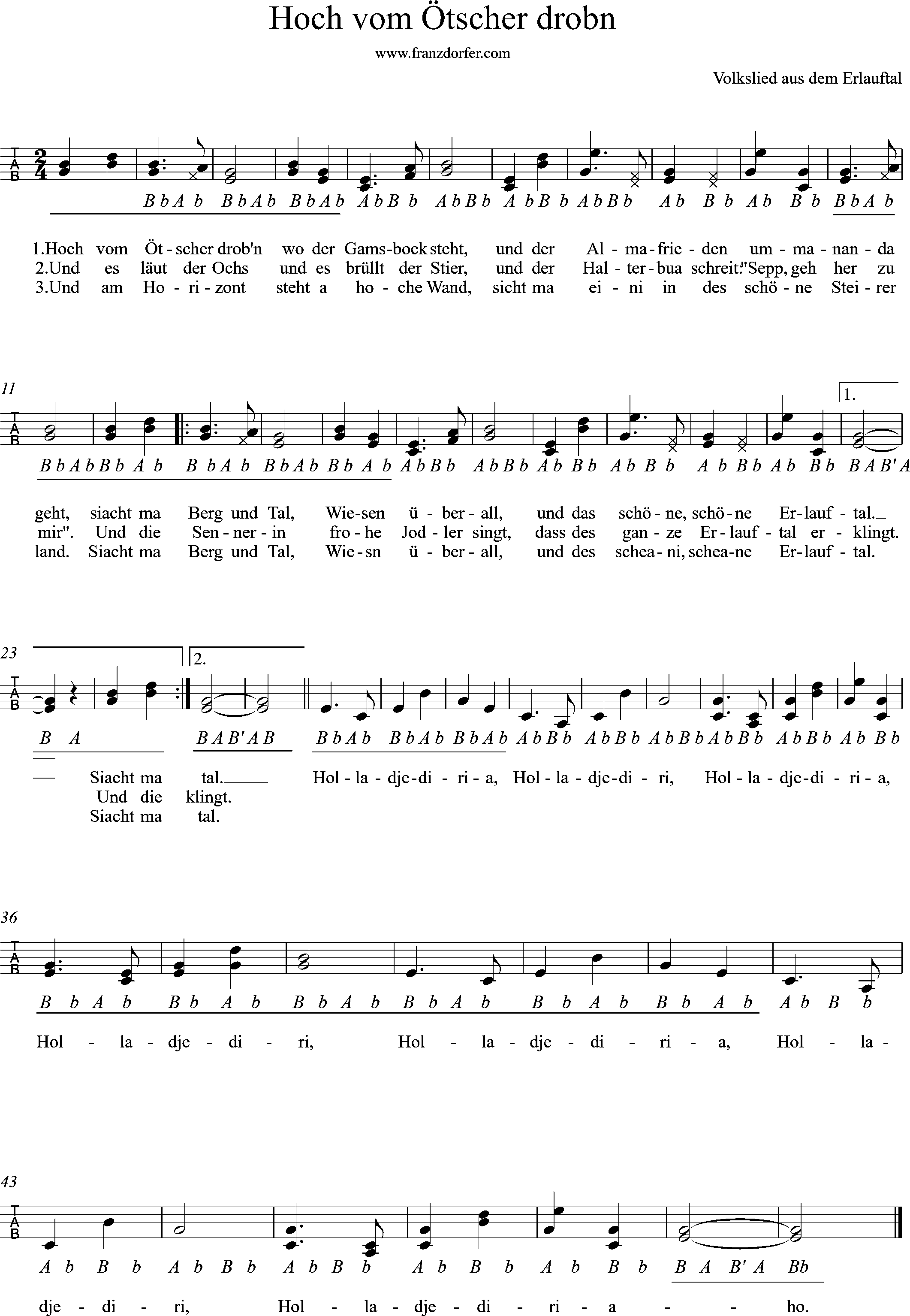 Ziachnoten, Steirische Harmonika, Hoch vom Ötecher Griggschrift, Hoch vom Ötscher